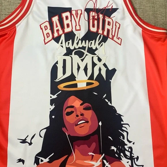 Unisex NWT HEADGEAR CLASSICS DMX Aaliyah Jersey in White/Red/Black, Size Large - Picture 3 of 5